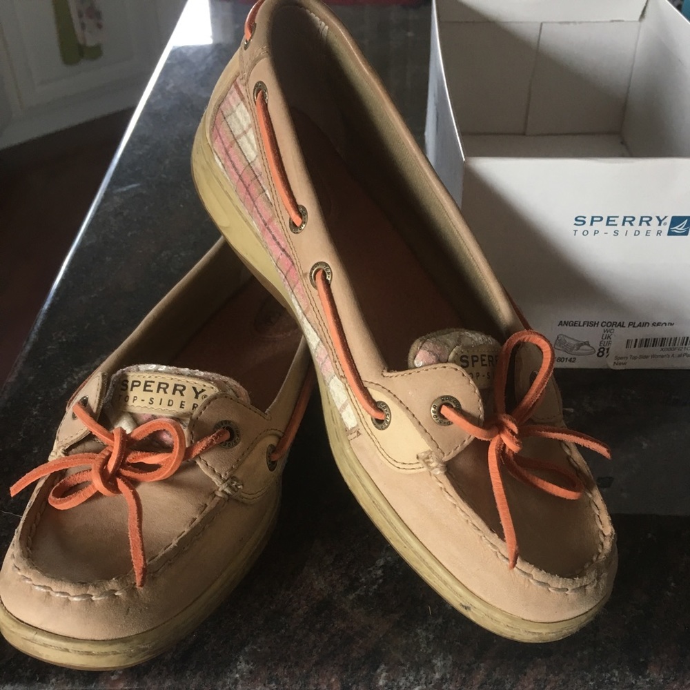 Sperry Top Sliders Angelfish Coral Plaid